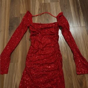 Lucy in the Sky Sparkling Red Long Sleeve Dress